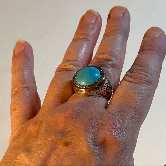 Turquoise and Zircon Stone Turkish Handmade Jewelry 925 Sterling Silver 8+ - Picture 11 of 12